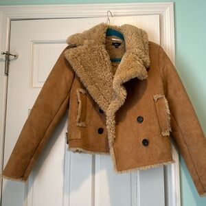 Suede coat with fur faux lining